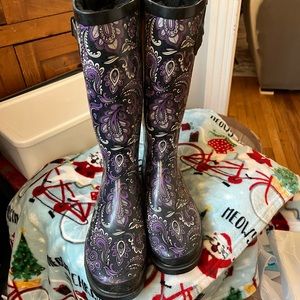 Gold Toe Purple Paisley Rain Boots